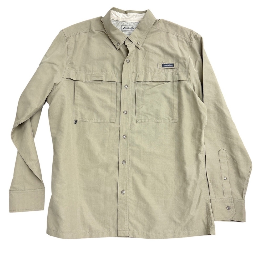 Eddie Bauer‎ Mens Large Tan Long Sleeve Fishing Shirt Hiking Ventilated Ripstop